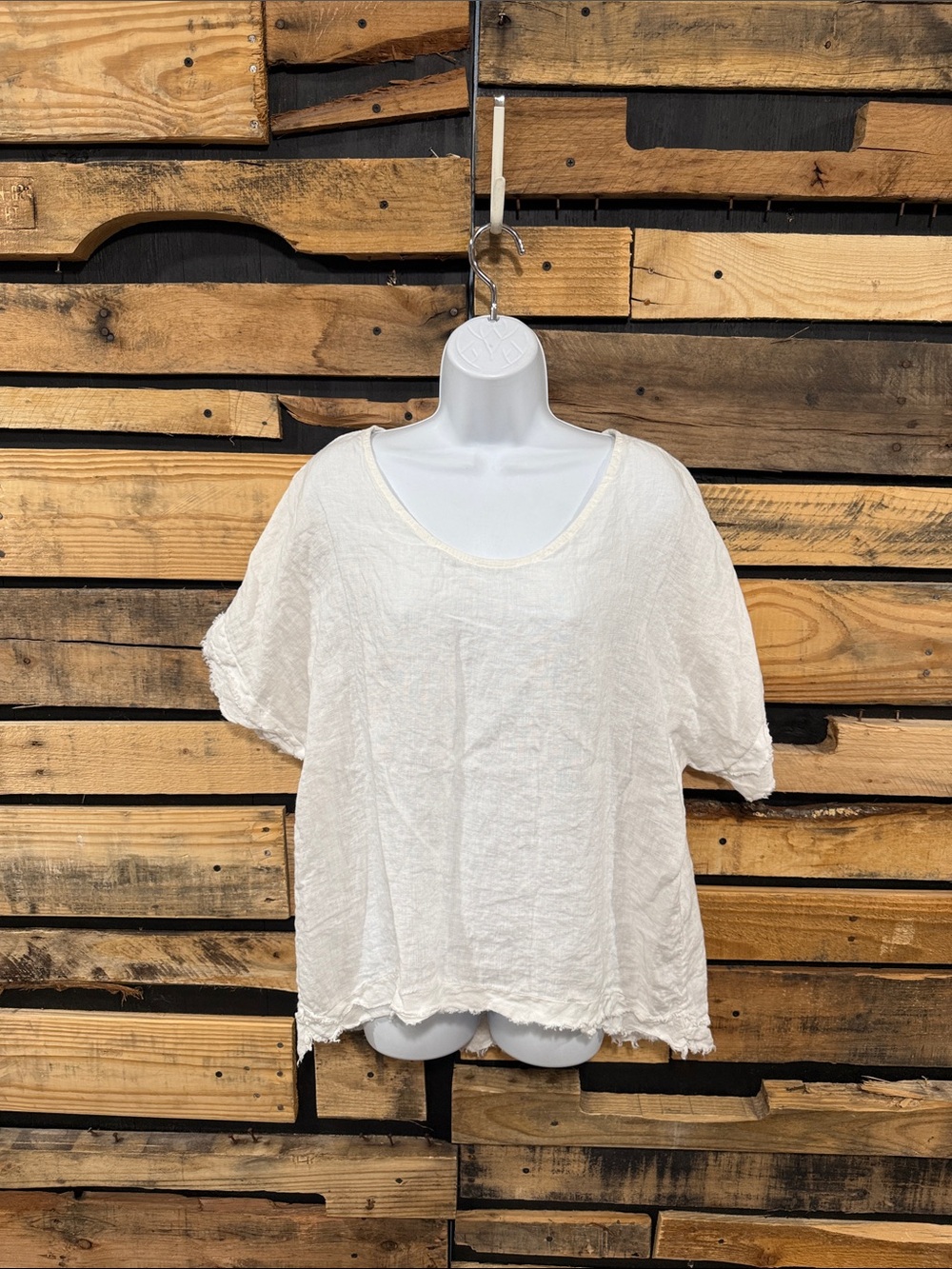 Meo Meli Women's White Fringe Trim Linen Top Gray Made In Italy One Size